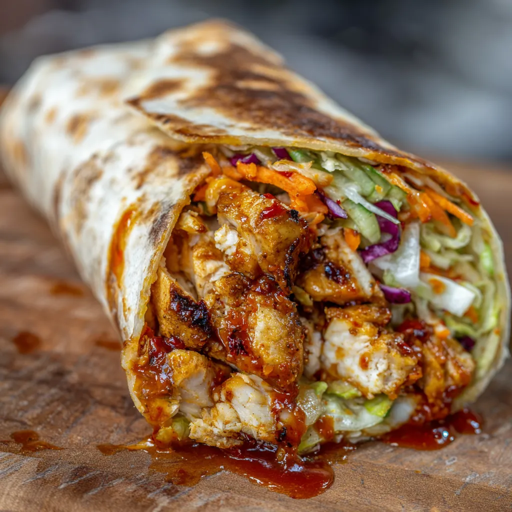 Sweet Chili Chicken Wraps with Fresh Vegetables and Tangy Asian-Inspired Sauce